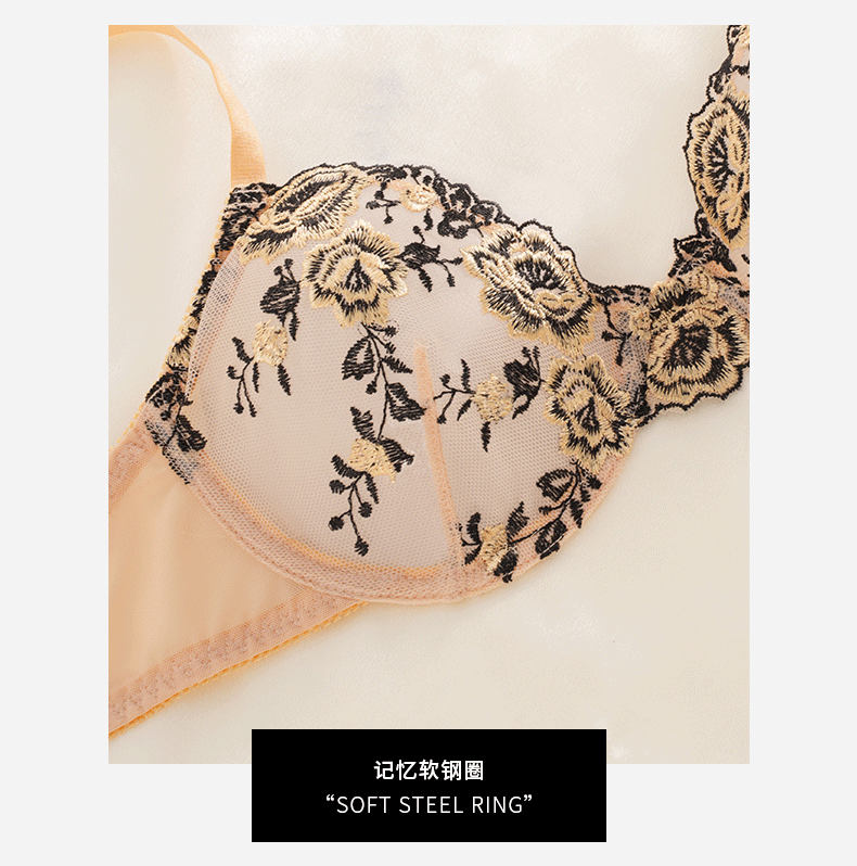 European and American Luxury Thin Plus Size Sexy Women's Lace Bra Push-Up Side Breast Collection Pure Desire Underwear Set for Women