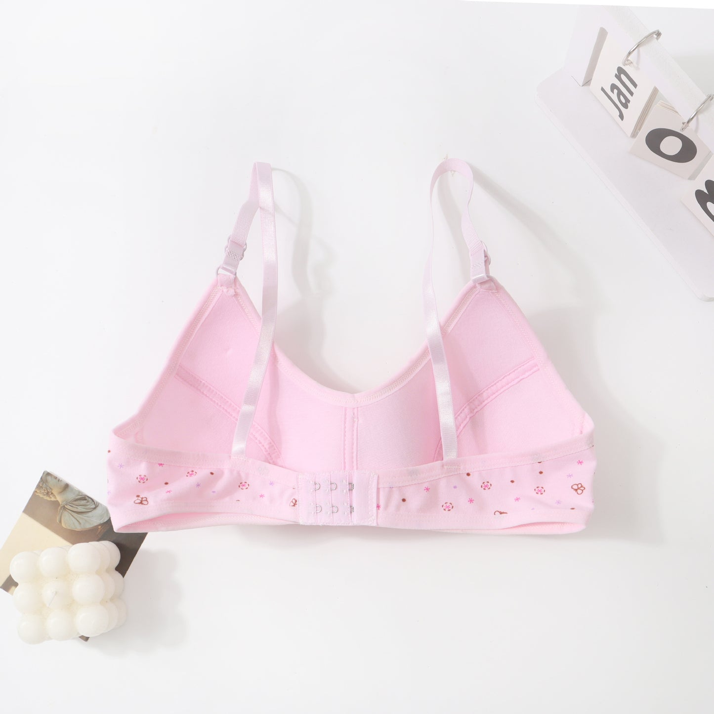 In Stock Girls' Fixed Cup Underwear for Middle School Students, Cotton Cartoon Print Developmental Period Bra for Teenage Girls