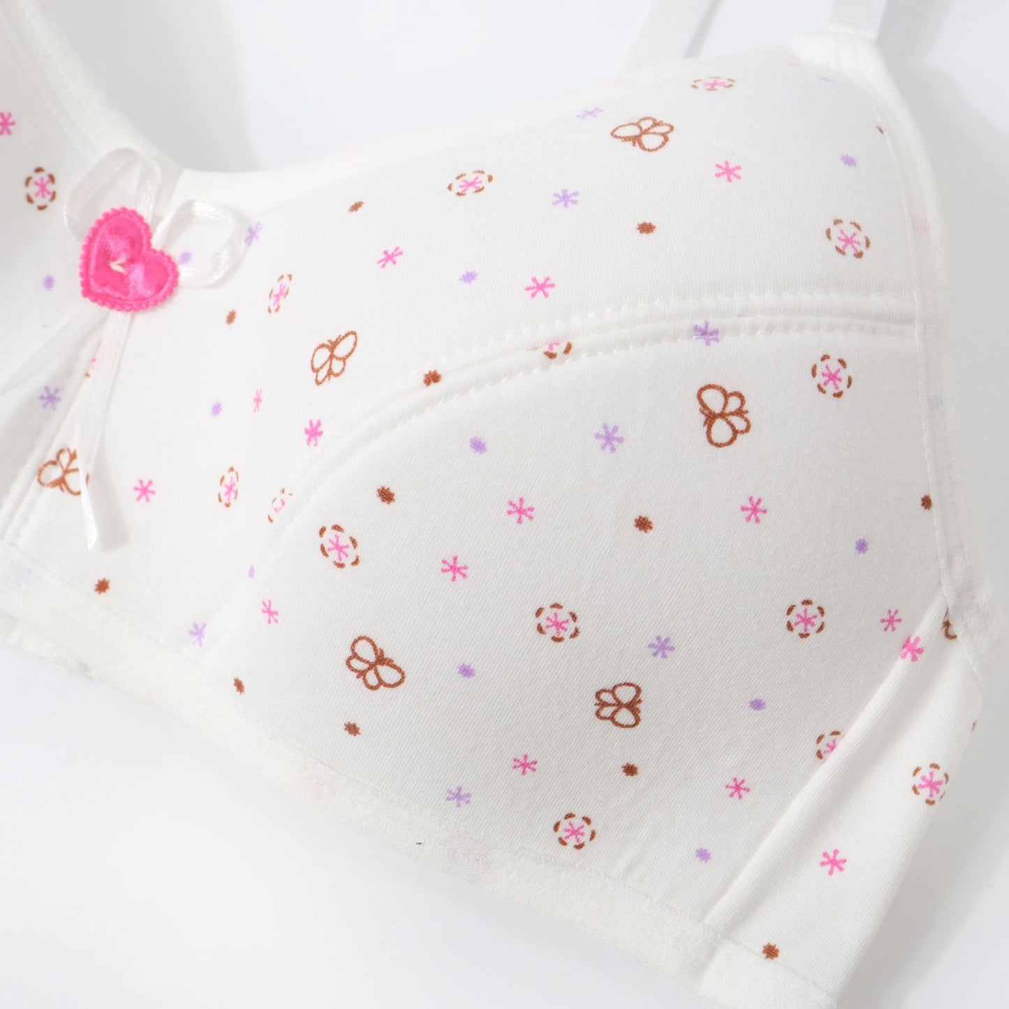 In Stock Girls' Fixed Cup Underwear for Middle School Students, Cotton Cartoon Print Developmental Period Bra for Teenage Girls