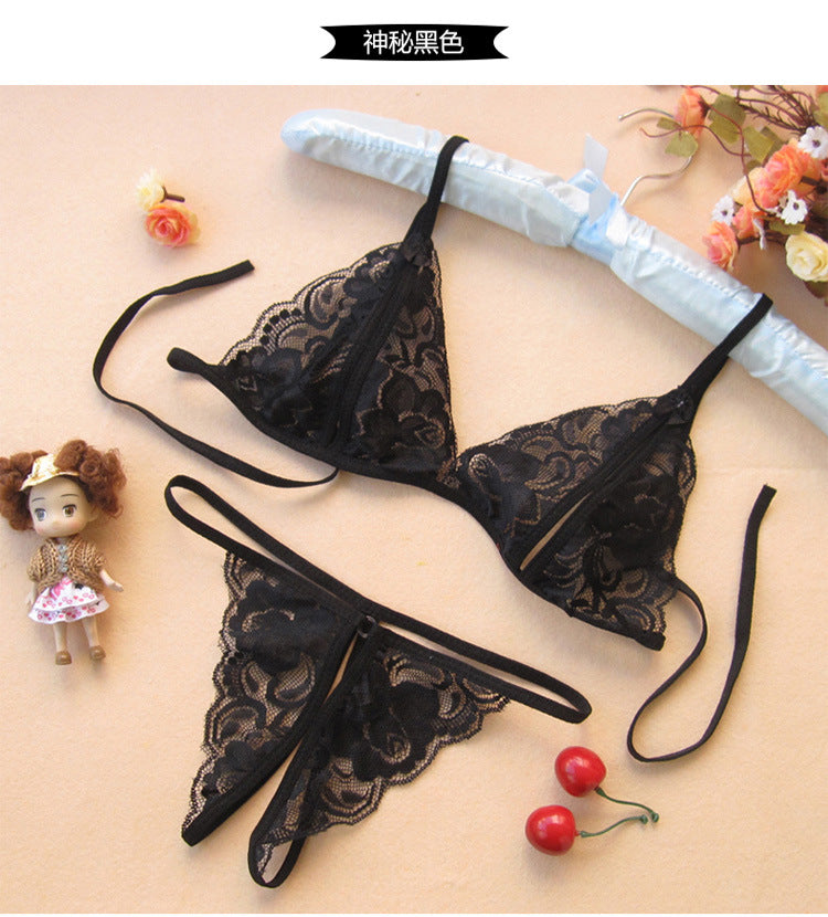Wholesale Sexy Lace Transparent Open Crotch Temptation Three-Point Women's Lingerie Open Crotch Set One Piece Dropshipping