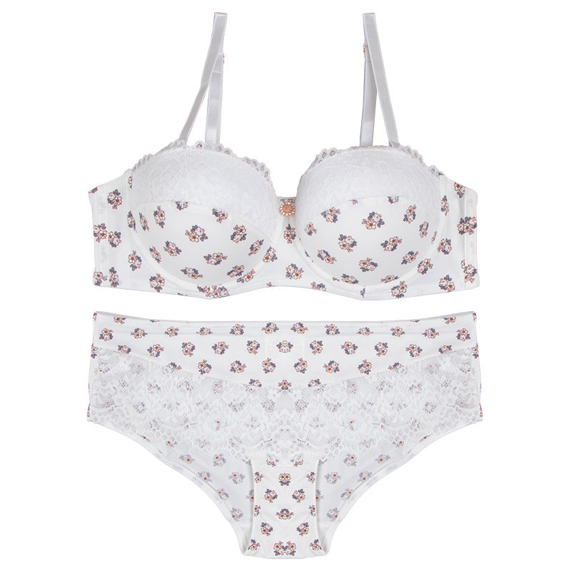 bra European and American Foreign Trade Sexy Lace Lingerie Nylon Printed Breathable Quick-Dry Small Chest Push-Up Women's Bra Set