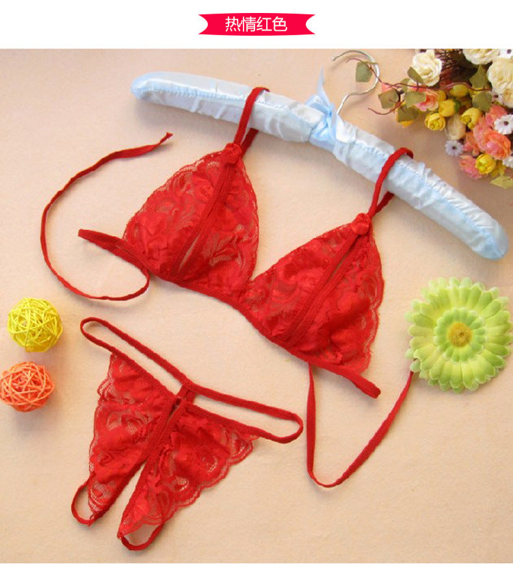 Wholesale Sexy Lace Transparent Open Crotch Temptation Three-Point Women's Lingerie Open Crotch Set One Piece Dropshipping