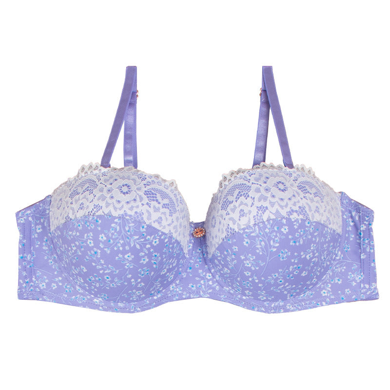 bra European and American Foreign Trade Sexy Lace Lingerie Nylon Printed Breathable Quick-Dry Small Chest Push-Up Women's Bra Set