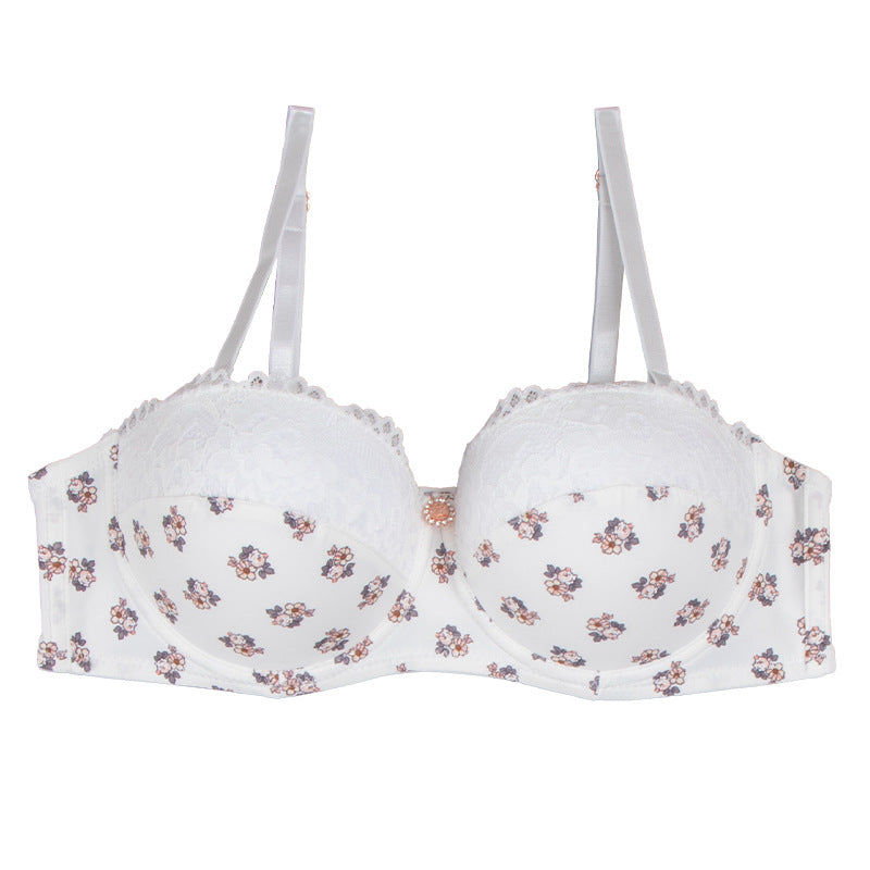 bra European and American Foreign Trade Sexy Lace Lingerie Nylon Printed Breathable Quick-Dry Small Chest Push-Up Women's Bra Set