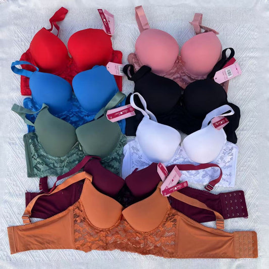 YY-08 European and American full-length fashionable commuting wear solid color lace ladies high-end gathered four-breasted bra