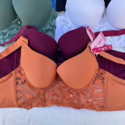 YY-08 European and American full-length fashionable commuting wear solid color lace ladies high-end gathered four-breasted bra
