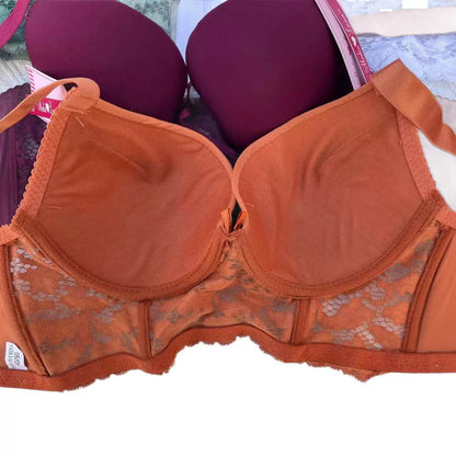 YY-08 European and American full-length fashionable commuting wear solid color lace ladies high-end gathered four-breasted bra