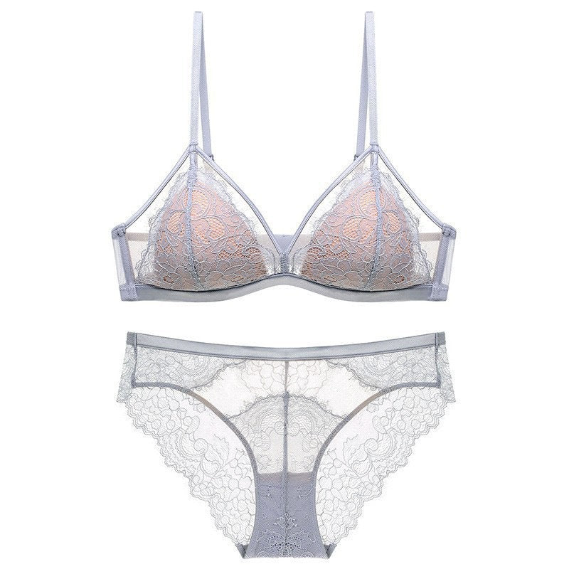 French Lace Push-Up Bra for Women, Large Bust Minimizer, Ultra-Thin, Wireless, Fixed Cup, Sexy Pure Desire Bra Set