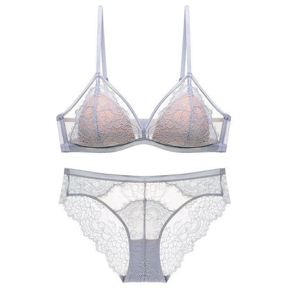 French Lace Push-Up Bra for Women, Large Bust Minimizer, Ultra-Thin, Wireless, Fixed Cup, Sexy Pure Desire Bra Set