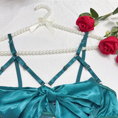 Lingerie New Style Sexy Lingerie Exquisite Bowknot Hollow Sexy Three-Piece Set with Underwire