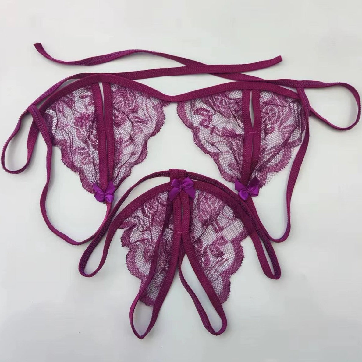 Wholesale Sexy Lace Transparent Open Crotch Temptation Three-Point Women's Lingerie Open Crotch Set One Piece Dropshipping
