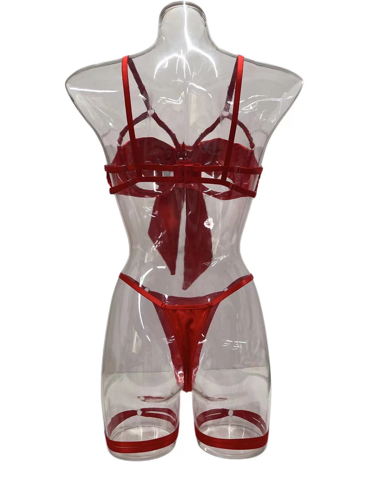 Lingerie New Style Sexy Lingerie Exquisite Bowknot Hollow Sexy Three-Piece Set with Underwire