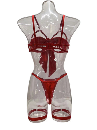 Lingerie New Style Sexy Lingerie Exquisite Bowknot Hollow Sexy Three-Piece Set with Underwire