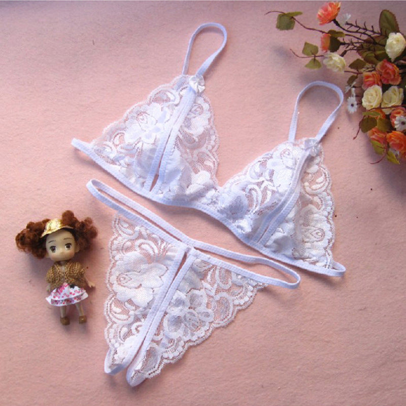 Wholesale Sexy Lace Transparent Open Crotch Temptation Three-Point Women's Lingerie Open Crotch Set One Piece Dropshipping