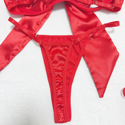 Lingerie New Style Sexy Lingerie Exquisite Bowknot Hollow Sexy Three-Piece Set with Underwire
