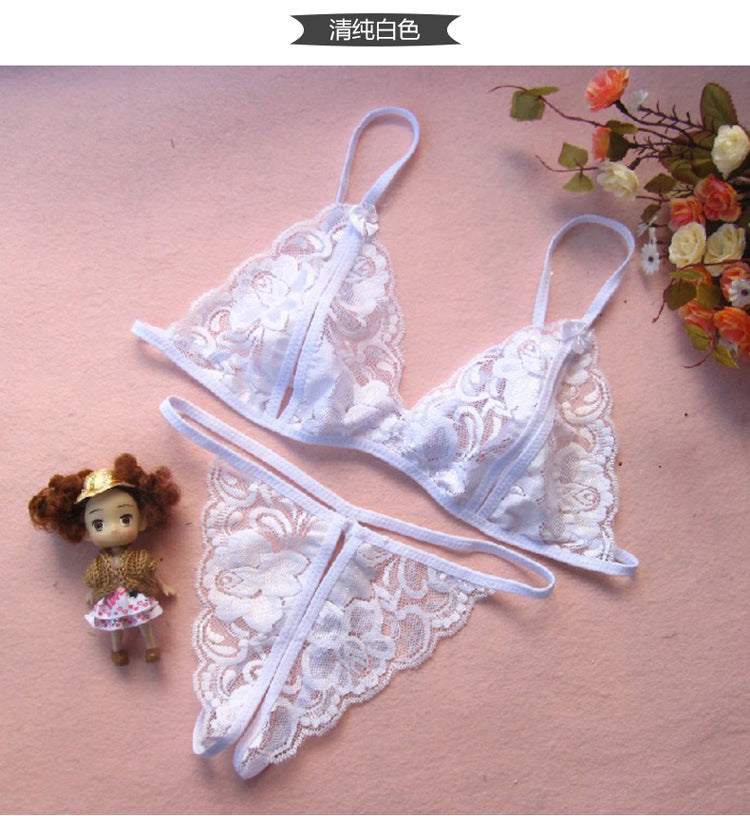Wholesale Sexy Lace Transparent Open Crotch Temptation Three-Point Women's Lingerie Open Crotch Set One Piece Dropshipping
