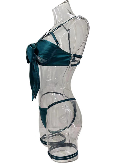 Lingerie New Style Sexy Lingerie Exquisite Bowknot Hollow Sexy Three-Piece Set with Underwire