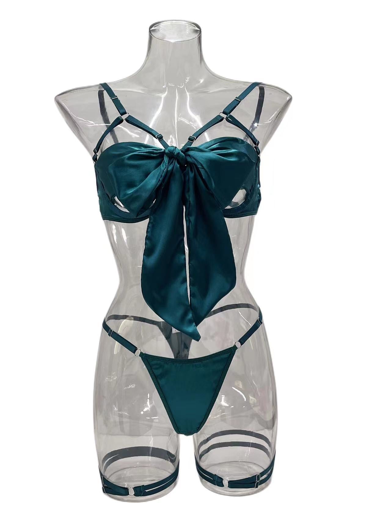 Lingerie New Style Sexy Lingerie Exquisite Bowknot Hollow Sexy Three-Piece Set with Underwire