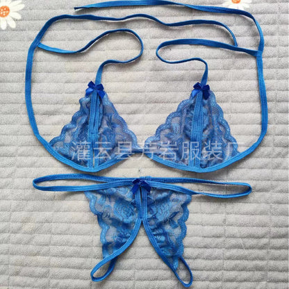 Wholesale Sexy Lace Transparent Open Crotch Temptation Three-Point Women's Lingerie Open Crotch Set One Piece Dropshipping
