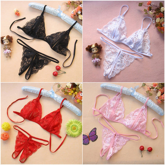 Wholesale Sexy Lace Transparent Open Crotch Temptation Three-Point Women's Lingerie Open Crotch Set One Piece Dropshipping