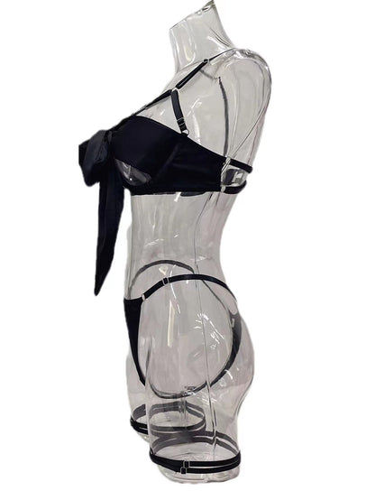 Lingerie New Style Sexy Lingerie Exquisite Bowknot Hollow Sexy Three-Piece Set with Underwire