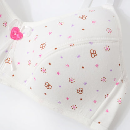 In Stock Girls' Fixed Cup Underwear for Middle School Students, Cotton Cartoon Print Developmental Period Bra for Teenage Girls