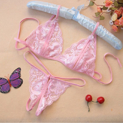 Wholesale Sexy Lace Transparent Open Crotch Temptation Three-Point Women's Lingerie Open Crotch Set One Piece Dropshipping