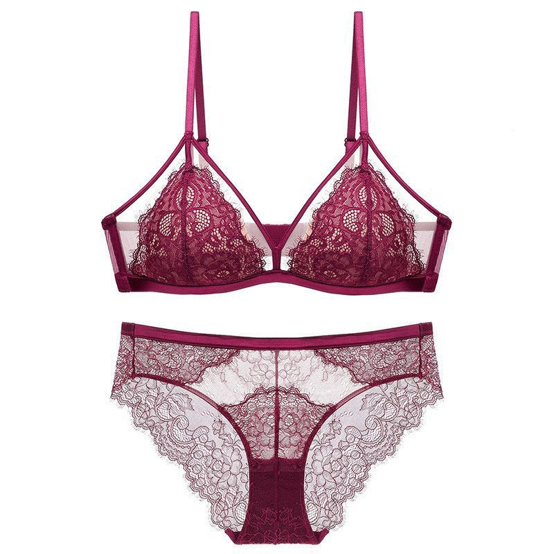 French Lace Push-Up Bra for Women, Large Bust Minimizer, Ultra-Thin, Wireless, Fixed Cup, Sexy Pure Desire Bra Set