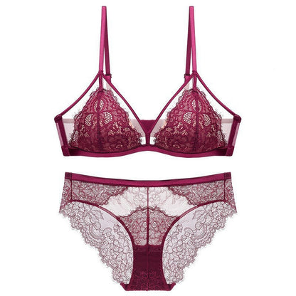 French Lace Push-Up Bra for Women, Large Bust Minimizer, Ultra-Thin, Wireless, Fixed Cup, Sexy Pure Desire Bra Set