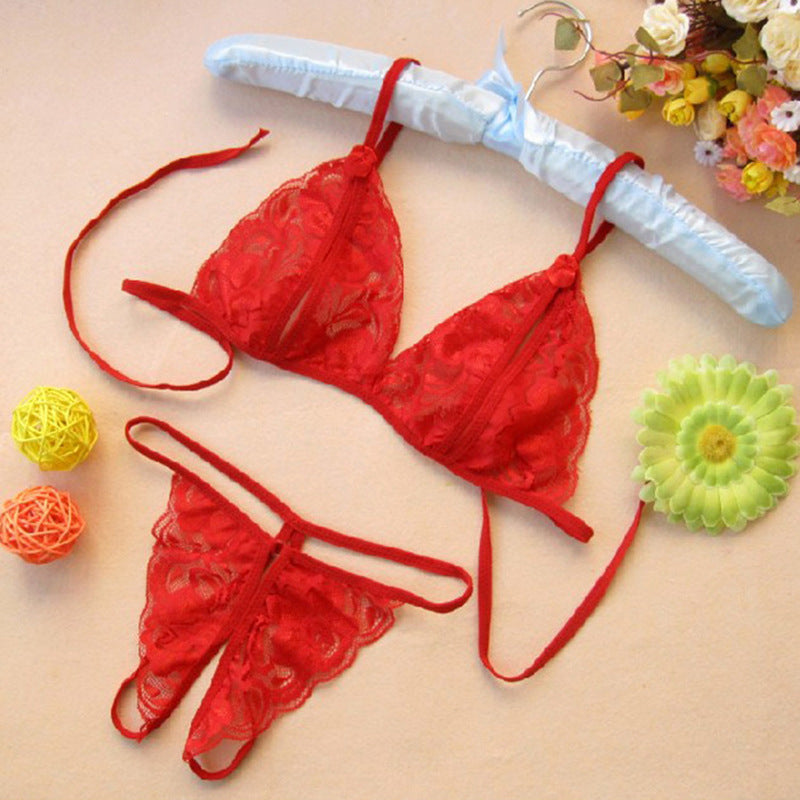 Wholesale Sexy Lace Transparent Open Crotch Temptation Three-Point Women's Lingerie Open Crotch Set One Piece Dropshipping