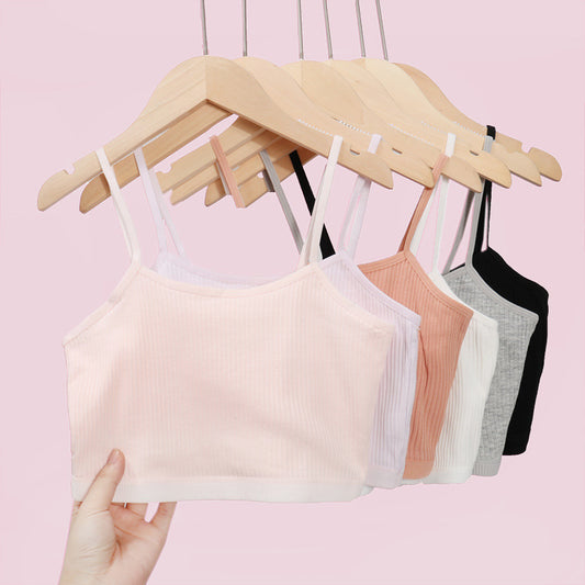 Foreign Trade Hot-Selling Developmental Girls' Camisole Double-Layer Cotton Teenage Girls' Underwear Junior High School Girls' Bra Factory Wholesale