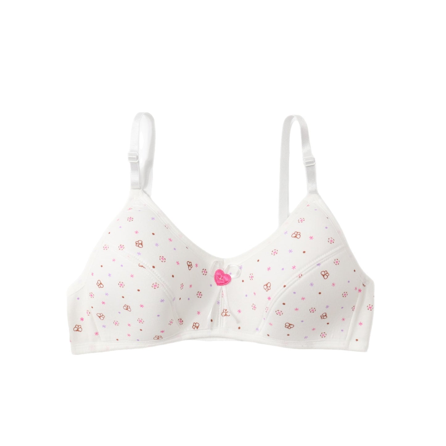 In Stock Girls' Fixed Cup Underwear for Middle School Students, Cotton Cartoon Print Developmental Period Bra for Teenage Girls