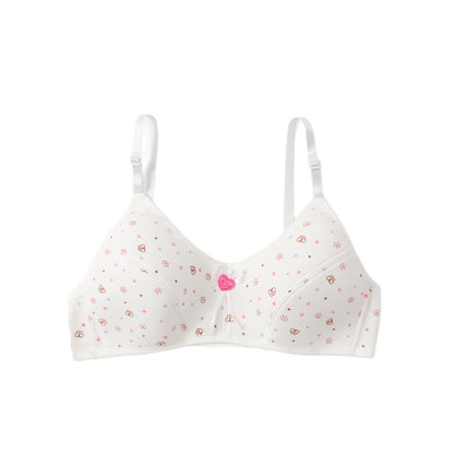 In Stock Girls' Fixed Cup Underwear for Middle School Students, Cotton Cartoon Print Developmental Period Bra for Teenage Girls