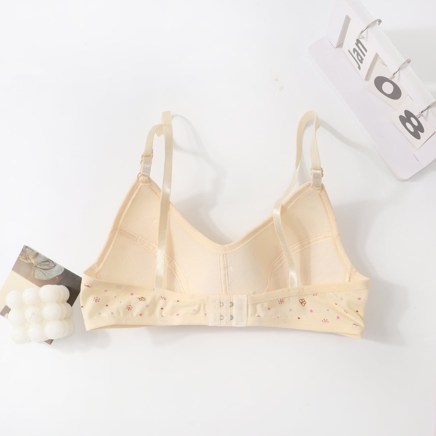 In Stock Girls' Fixed Cup Underwear for Middle School Students, Cotton Cartoon Print Developmental Period Bra for Teenage Girls