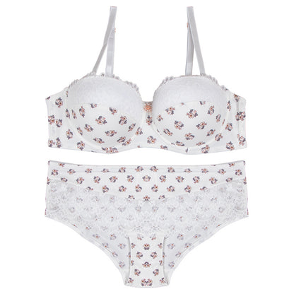 bra European and American Foreign Trade Sexy Lace Lingerie Nylon Printed Breathable Quick-Dry Small Chest Push-Up Women's Bra Set