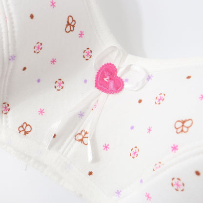 In Stock Girls' Fixed Cup Underwear for Middle School Students, Cotton Cartoon Print Developmental Period Bra for Teenage Girls