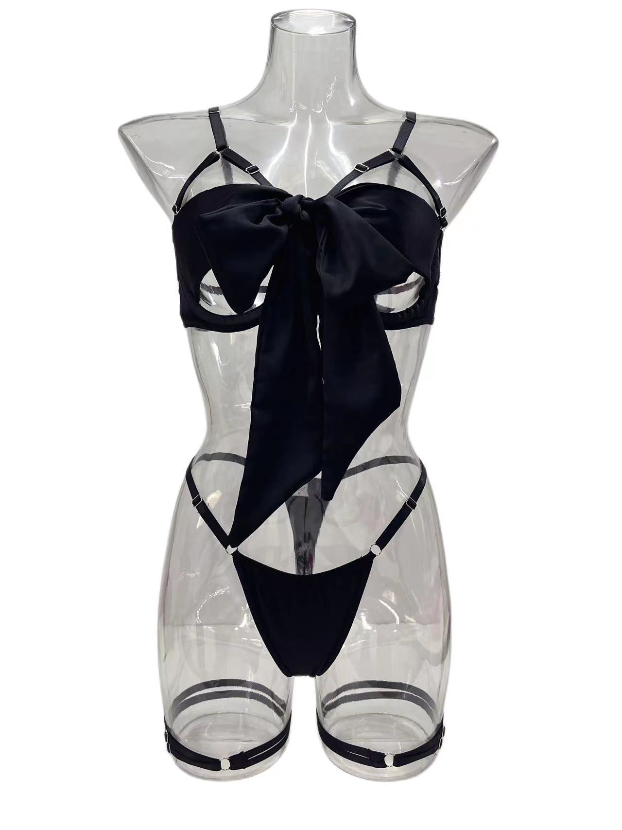 Lingerie New Style Sexy Lingerie Exquisite Bowknot Hollow Sexy Three-Piece Set with Underwire