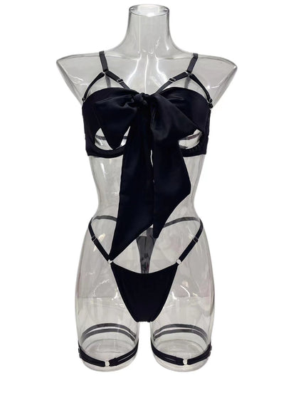 Lingerie New Style Sexy Lingerie Exquisite Bowknot Hollow Sexy Three-Piece Set with Underwire