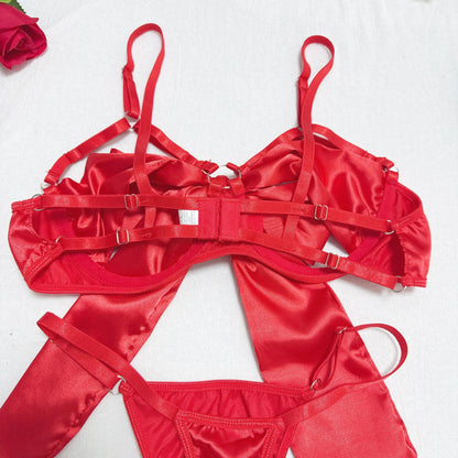 Lingerie New Style Sexy Lingerie Exquisite Bowknot Hollow Sexy Three-Piece Set with Underwire