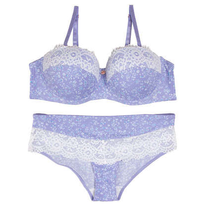 bra European and American Foreign Trade Sexy Lace Lingerie Nylon Printed Breathable Quick-Dry Small Chest Push-Up Women's Bra Set
