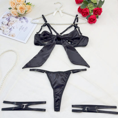 Lingerie New Style Sexy Lingerie Exquisite Bowknot Hollow Sexy Three-Piece Set with Underwire
