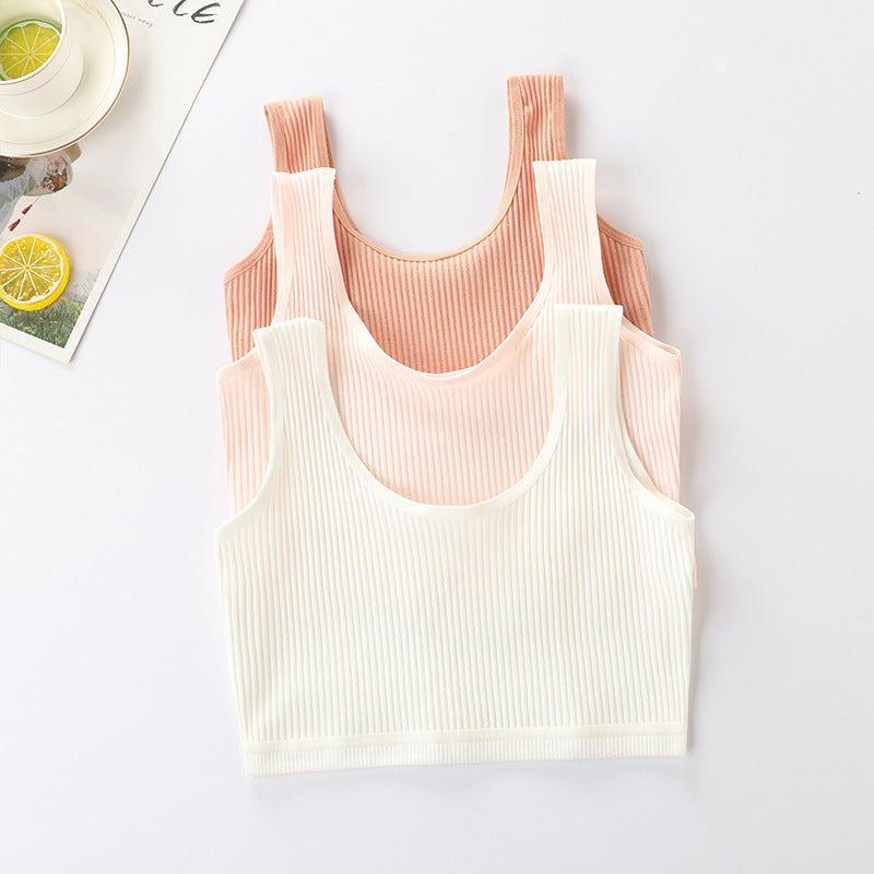 Foreign Trade Hot-Selling Developmental Girls' Camisole Double-Layer Cotton Teenage Girls' Underwear Junior High School Girls' Bra Factory Wholesale