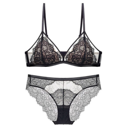 French Lace Push-Up Bra for Women, Large Bust Minimizer, Ultra-Thin, Wireless, Fixed Cup, Sexy Pure Desire Bra Set