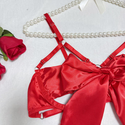 Lingerie New Style Sexy Lingerie Exquisite Bowknot Hollow Sexy Three-Piece Set with Underwire
