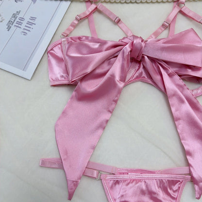 Lingerie New Style Sexy Lingerie Exquisite Bowknot Hollow Sexy Three-Piece Set with Underwire