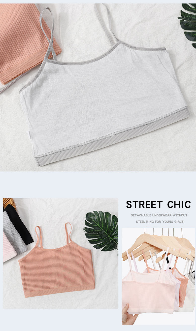 Foreign Trade Hot-Selling Developmental Girls' Camisole Double-Layer Cotton Teenage Girls' Underwear Junior High School Girls' Bra Factory Wholesale