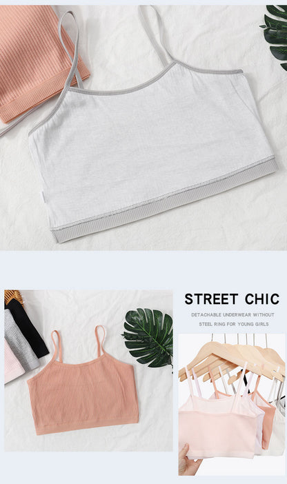 Foreign Trade Hot-Selling Developmental Girls' Camisole Double-Layer Cotton Teenage Girls' Underwear Junior High School Girls' Bra Factory Wholesale