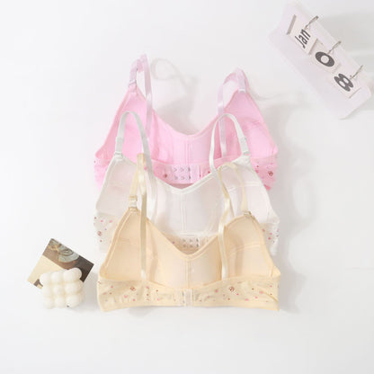 In Stock Girls' Fixed Cup Underwear for Middle School Students, Cotton Cartoon Print Developmental Period Bra for Teenage Girls