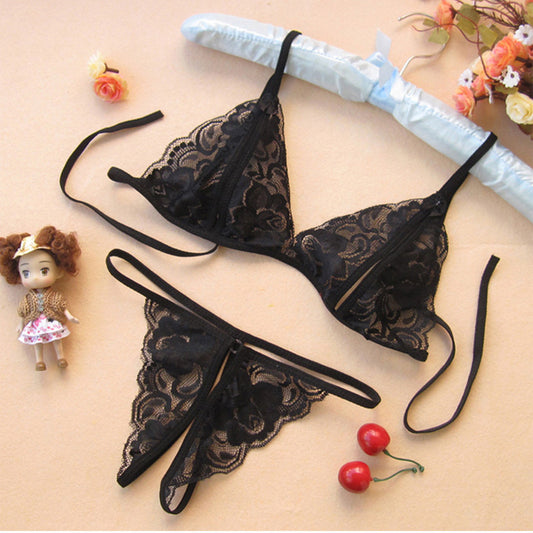 Wholesale Sexy Lace Transparent Open Crotch Temptation Three-Point Women's Lingerie Open Crotch Set One Piece Dropshipping