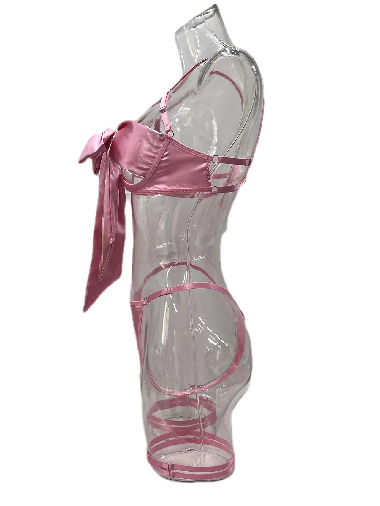 Lingerie New Style Sexy Lingerie Exquisite Bowknot Hollow Sexy Three-Piece Set with Underwire